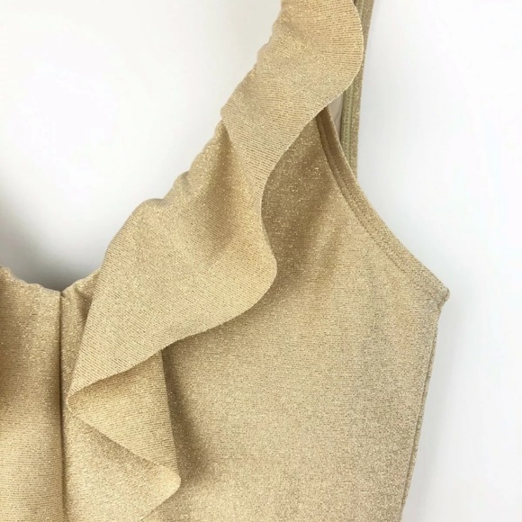 AERIE S 1pc Swimsuit Gold Shimmer V-neck Ruffle - Picture 4 of 8
